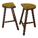 Set vintage french wooden peasant stools, from the 1970