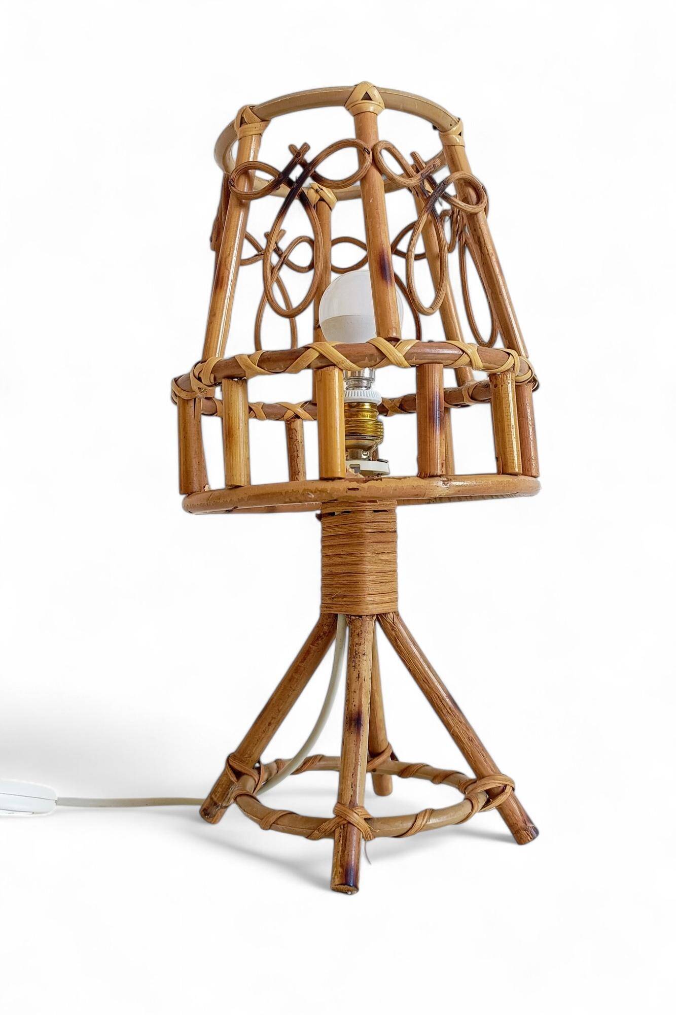 Bamboo and Rattan Table Lamp, Mid-Century Modern, 1960s Style