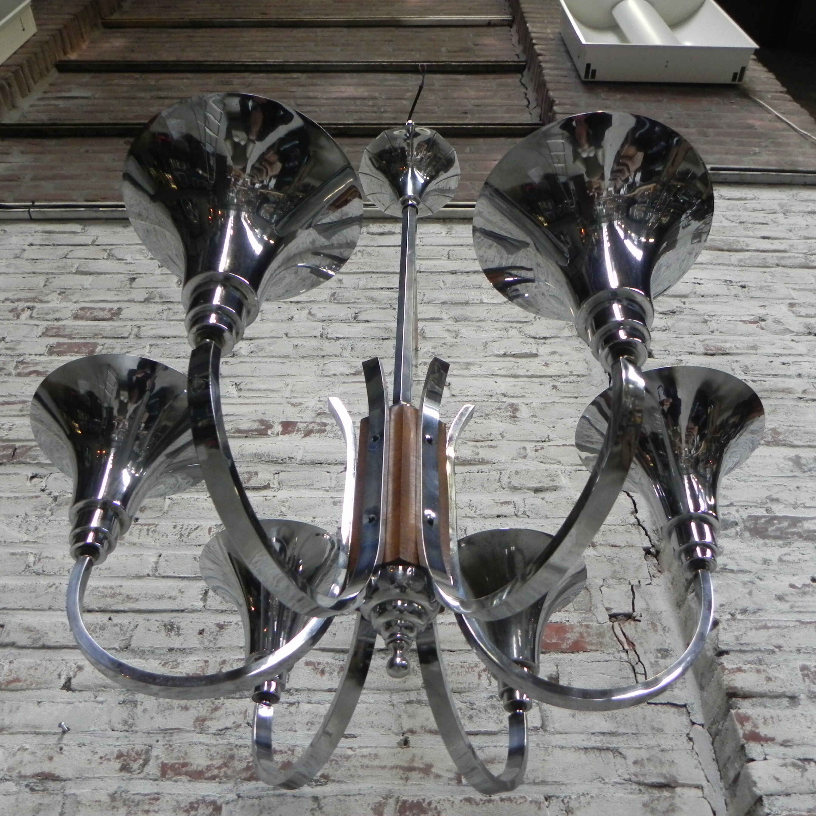 Art Deco hanging lamp with 6 chromed vials