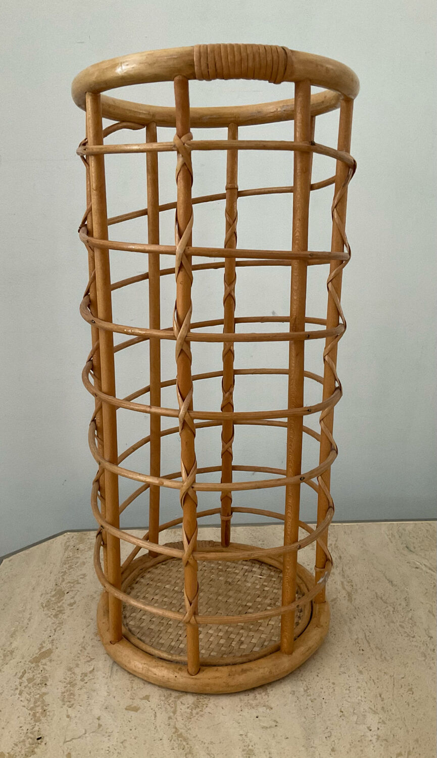 Vintage rattan umbrella stand 70s