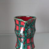 Vintage pitcher red and green art pottery