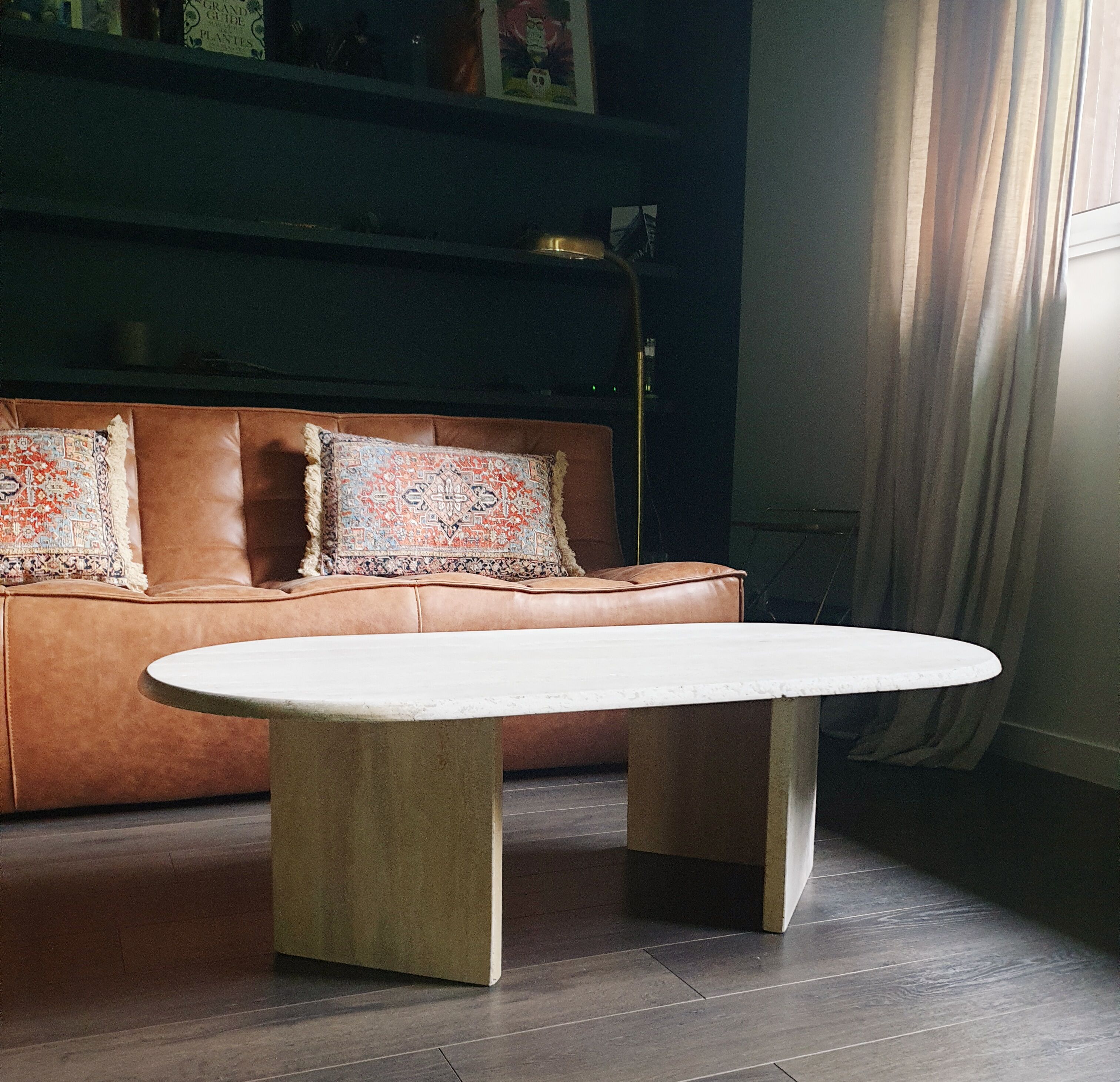 Vintage coffee table travertine marble Rochebobois 80s
