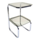 Vintage 1970s side table in chrome metal and smoked glass.