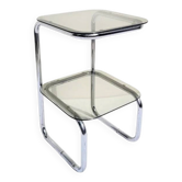 Vintage 1970s side table in chrome metal and smoked glass.