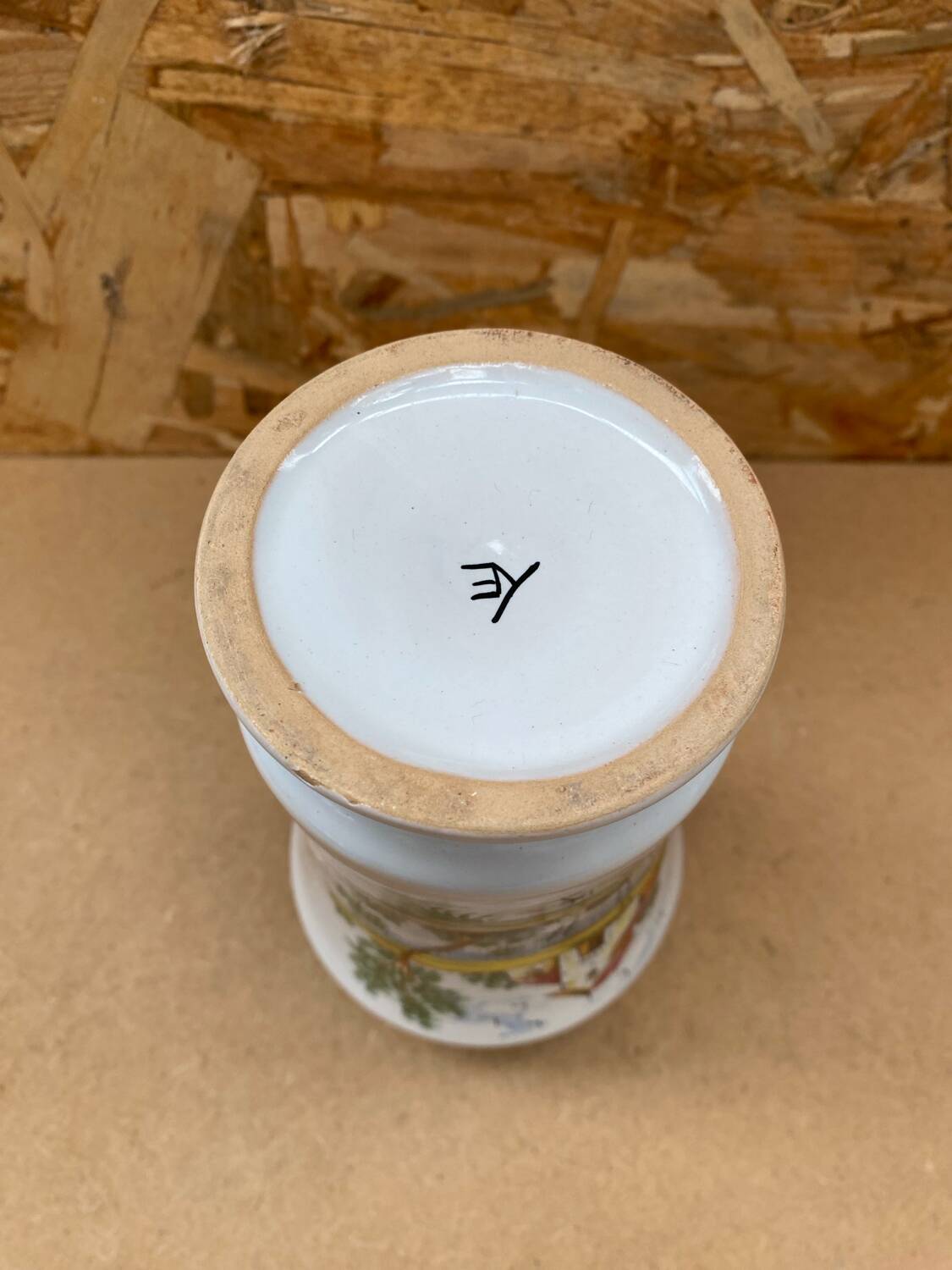 Old vase e. tessier the unicorn white ceramic painted decor vintage