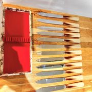 Set of 12 radium table knives in horn