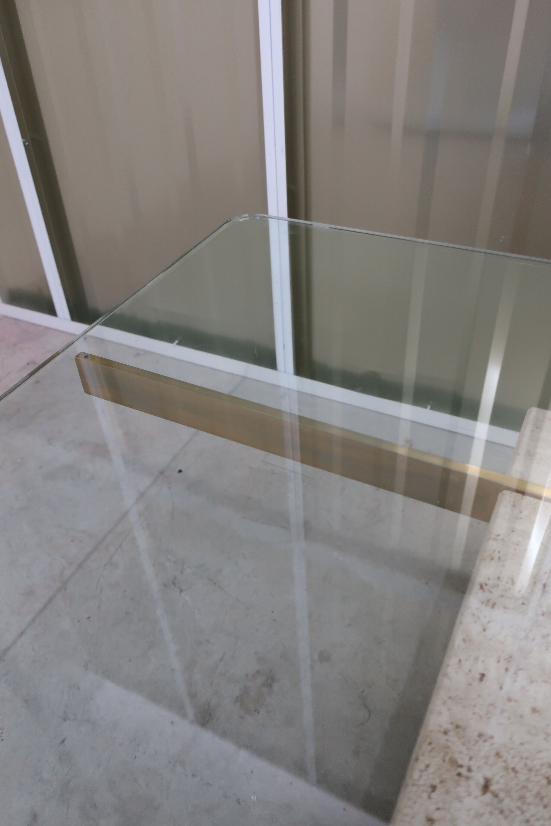 70s travertine and brass coffee table