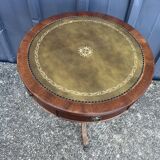 Mahogany and English leather tripod side table