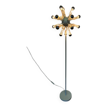 Rare lampe de sol blanche de style mid-century Sputnik - Atom, vers les années 1980.