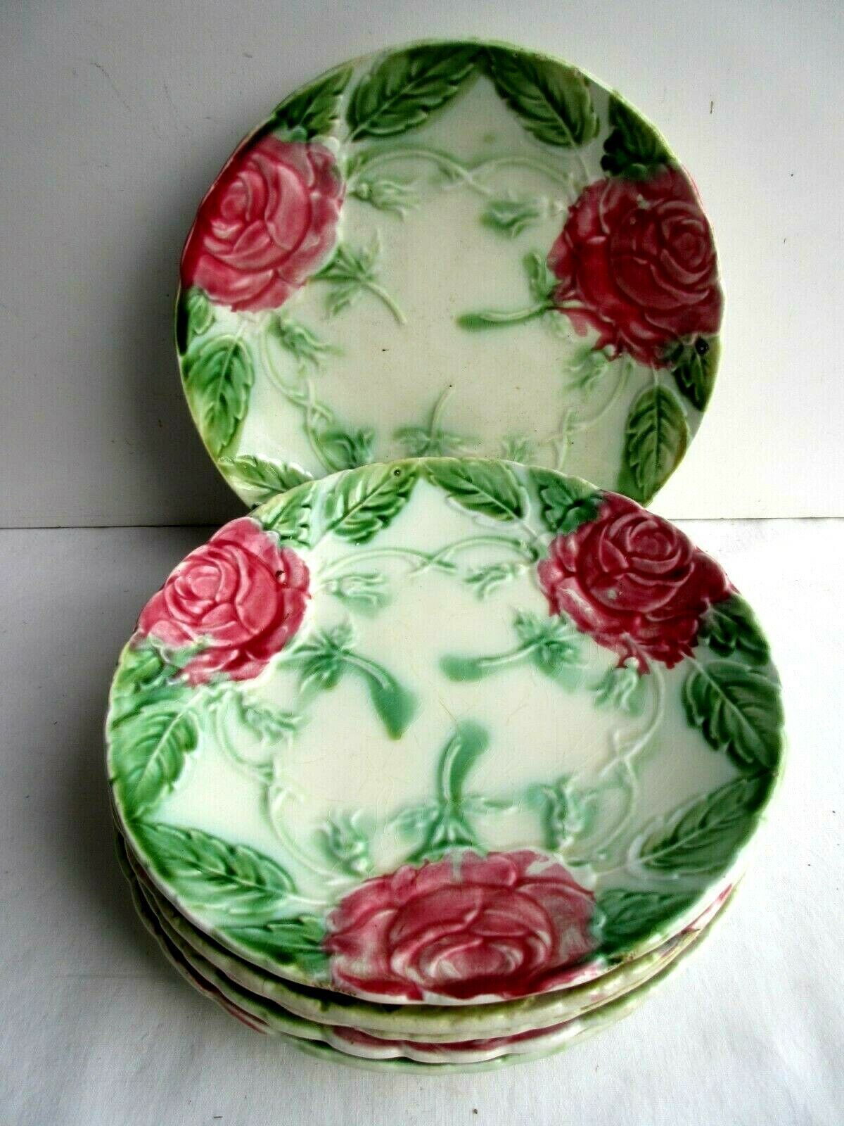 6 Plates dessert in Art Deco barbotine The ROSES of Onnaing, brand with bugle