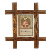 Tramp Art Frame Frame Wood Metal Studs Early 20th Century France 50cm