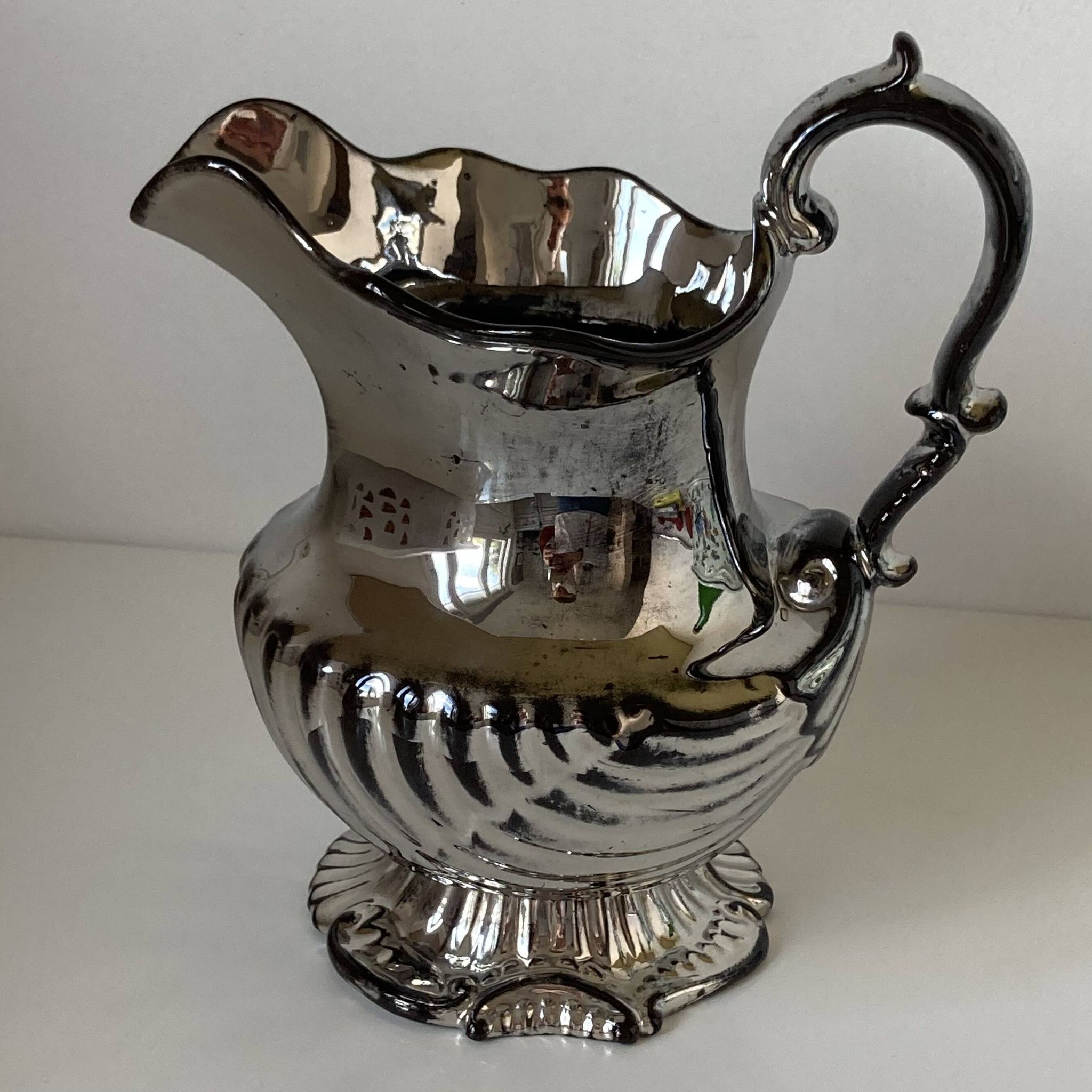 Beautiful English Rococo style lustreware carafe or pitcher circa 1830