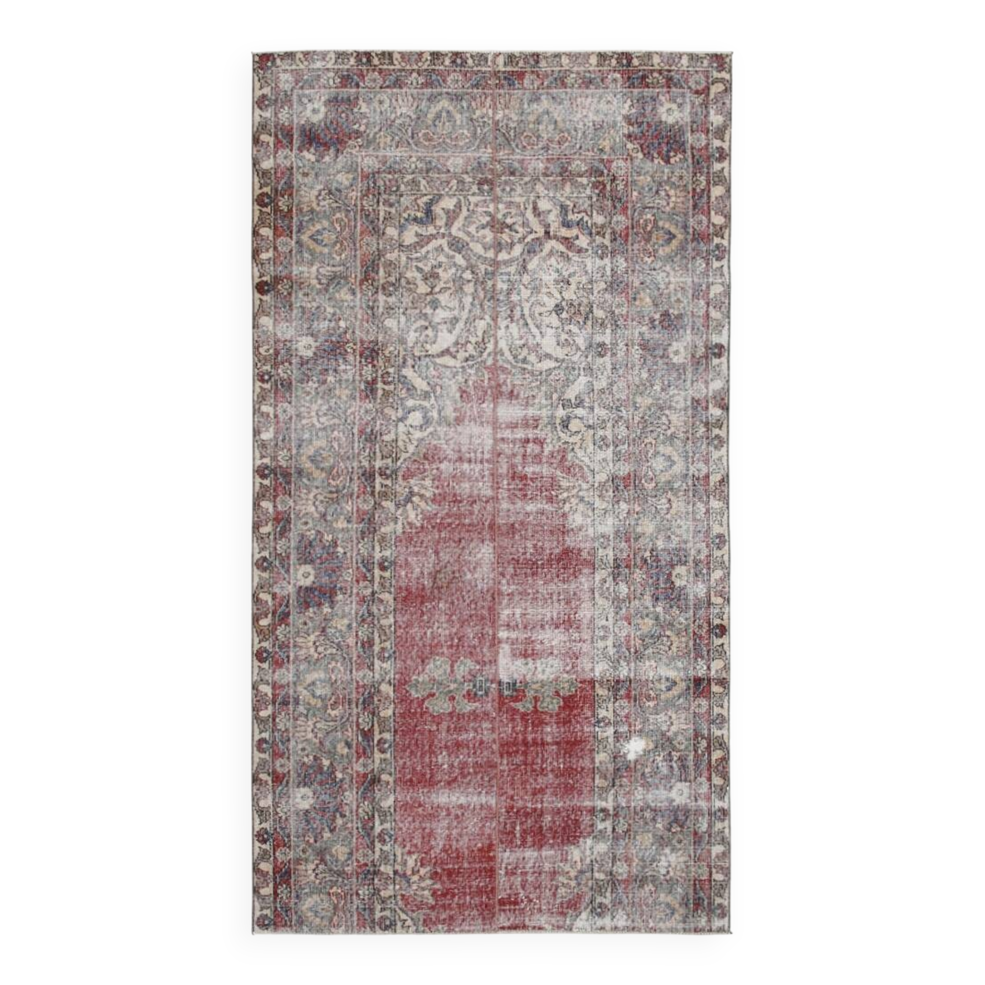 4x7 Red & Cream Vintage Area Rug 126x236Cm SK 17738