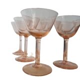 French Pink aperitif glasses set of 9, from the 1930s