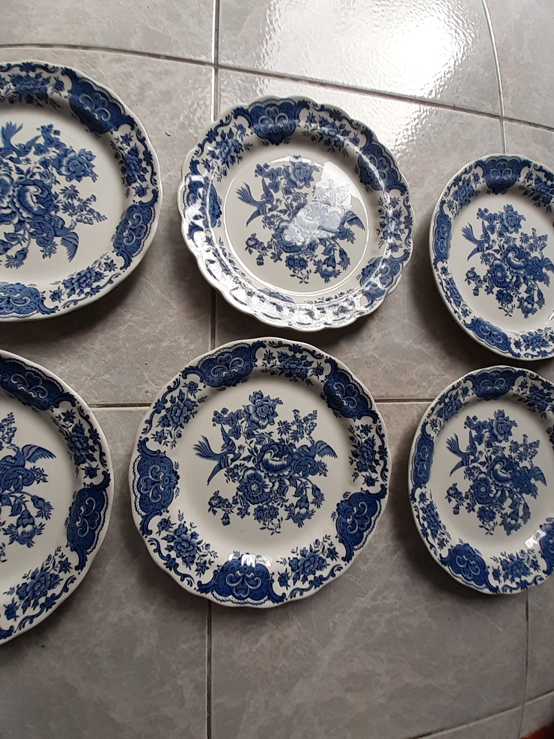 6 Plates dessert service Ridgway Windsor Staffordshire blue décor