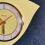 Vintage formica clock asymmetrical silent wall clock "Bayard yellow"