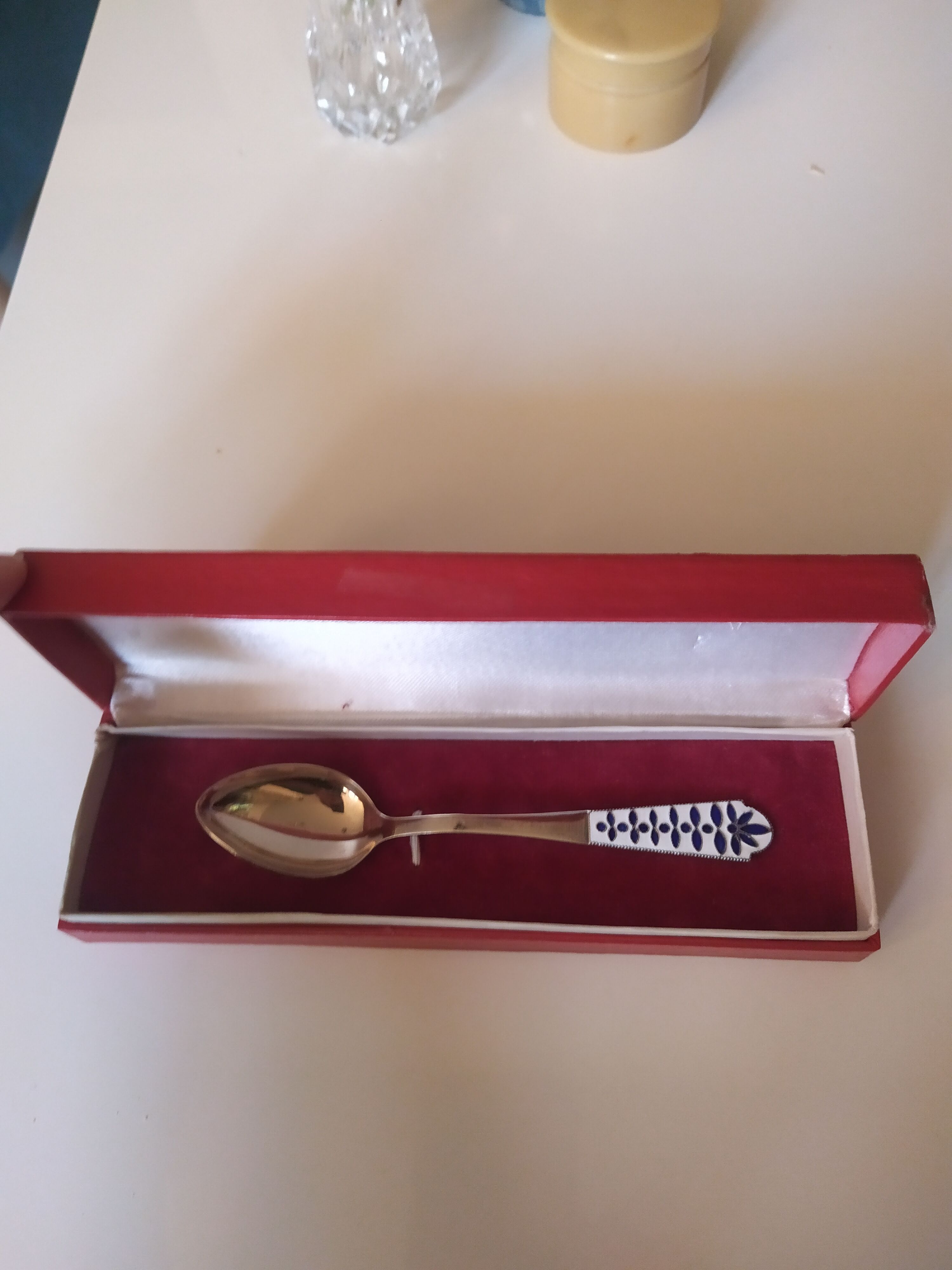 Russian enamelled silver spoon