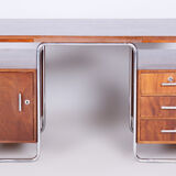 Restored Bauhaus Beech Writing Desk, Hynek Gottwald, Chrome, Czechia, 1930s