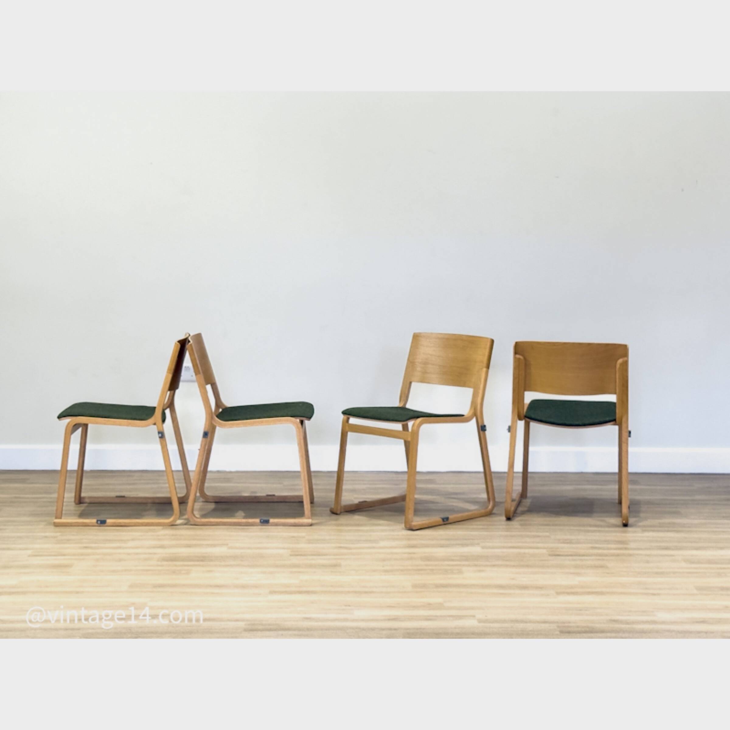 A set of four chairs in light oak (Theo chairs by Chorus)