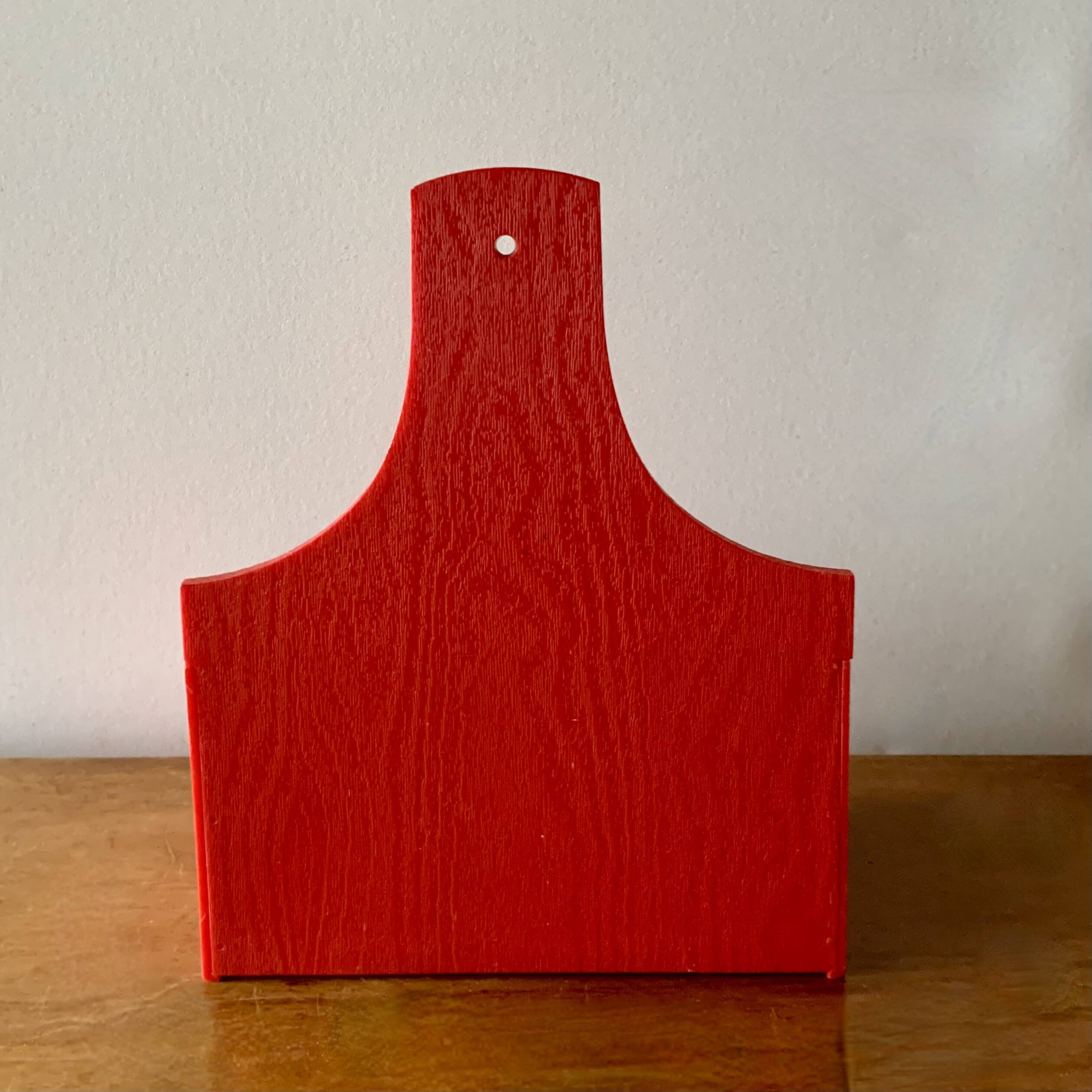 Red plastic onion or spice box with wood effect and floral decoration - EMSA - 1970