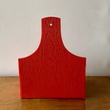 Red plastic onion or spice box with wood effect and floral decoration - EMSA - 1970