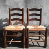 Pair of mulched brutalist chairs and wood