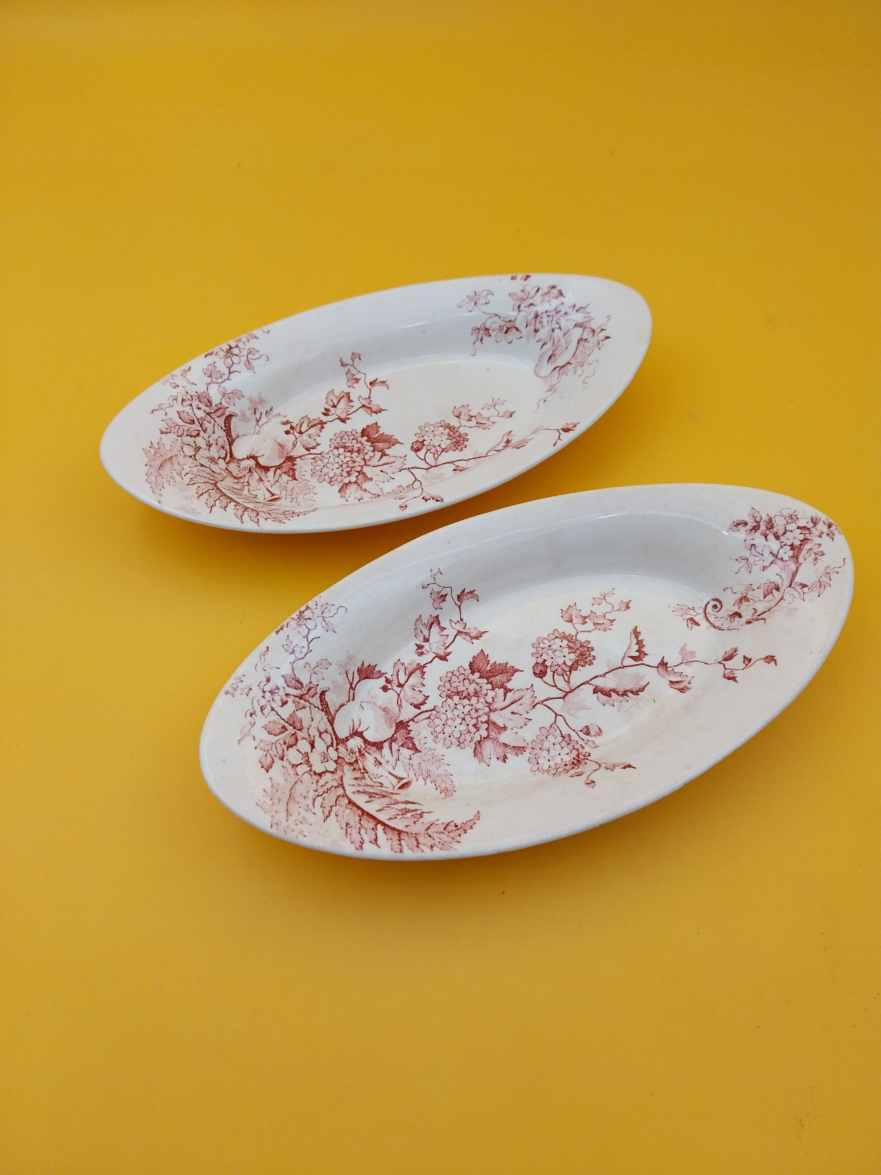 2 dishes Choisy le Roi Avellan Boulenger ironstone red floral decoration