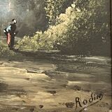 French school, HST animated landscape Barbizon signed late 19th century