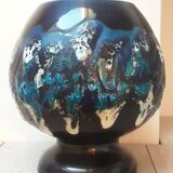 Vintage blue lava decor ceramic ball vase from the 1960s