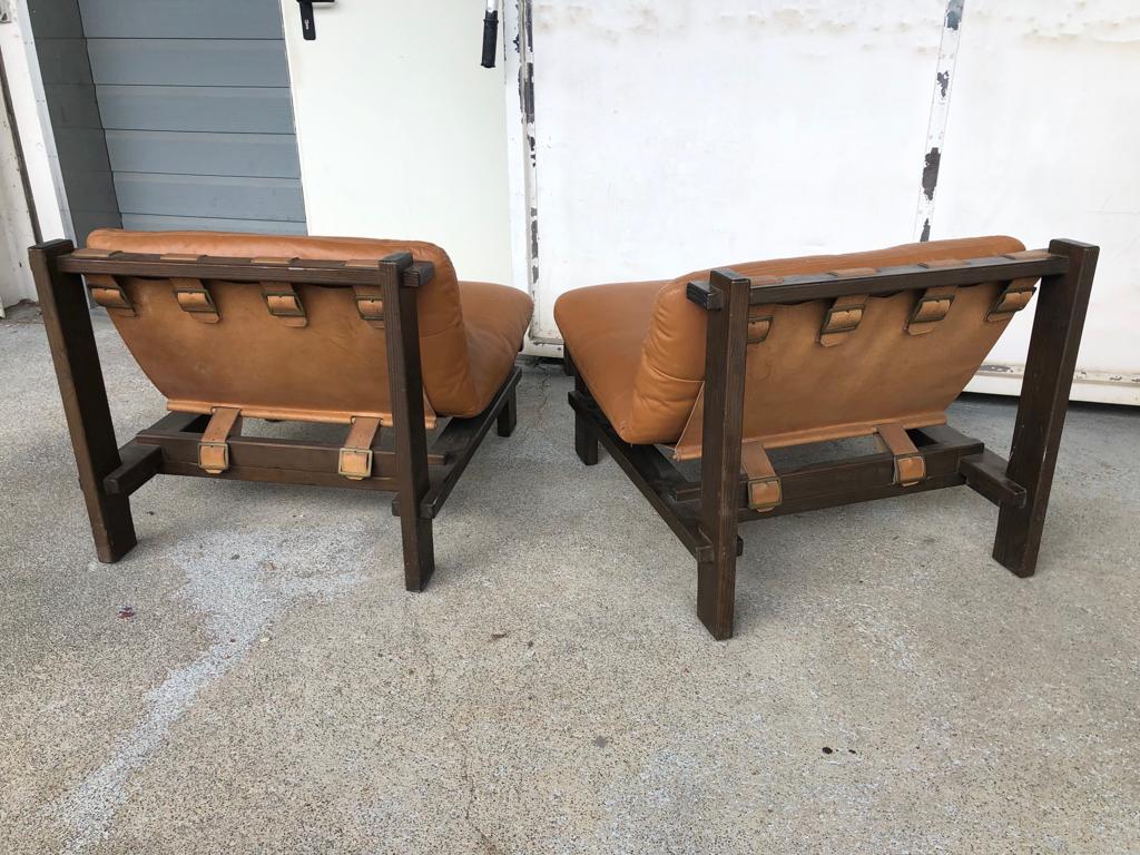 Pair Of Scandinavian Armchairs By Carl Straub Leather Circa1960