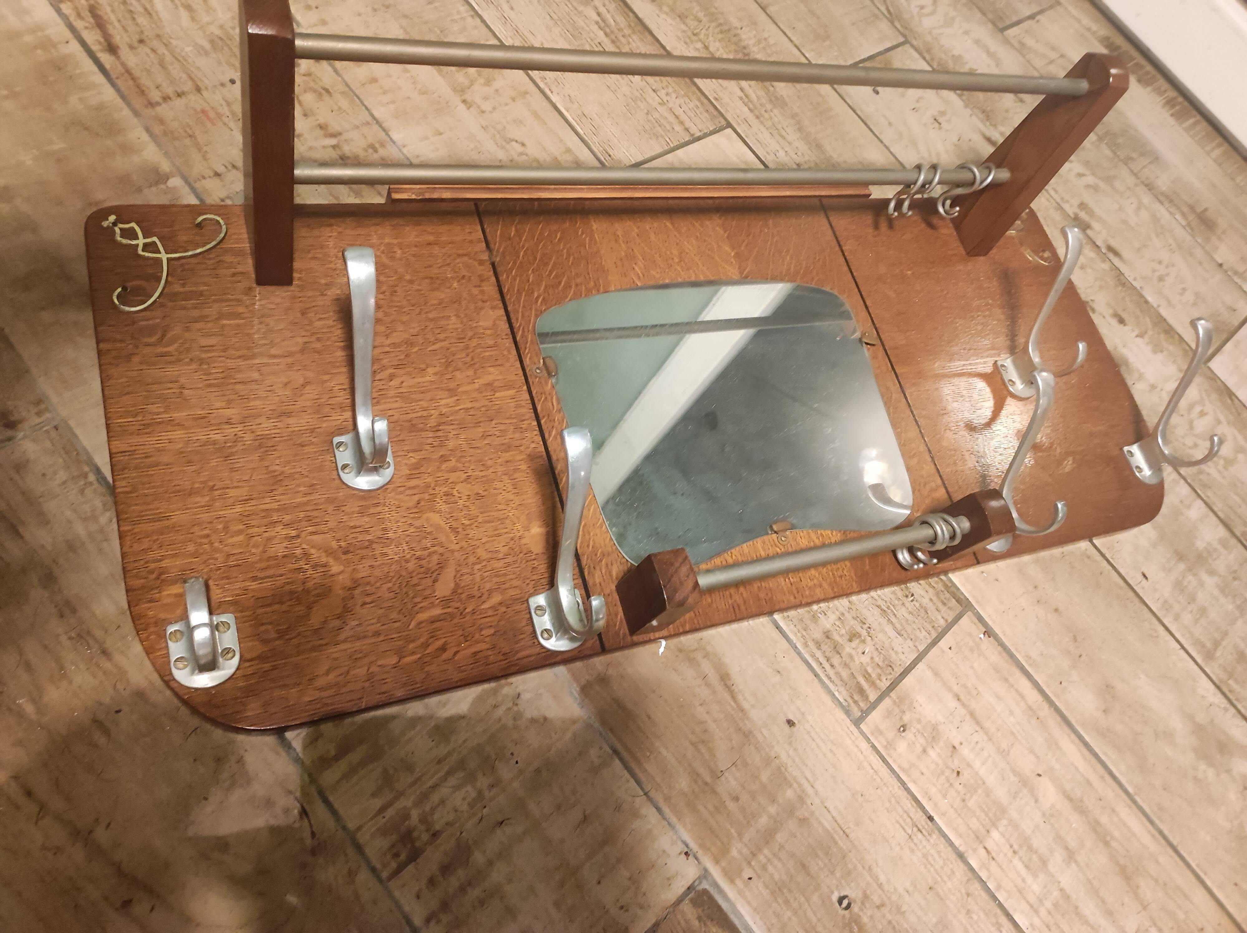 Wall cloakroom wood coat racks hooks aluminum vintage mirror