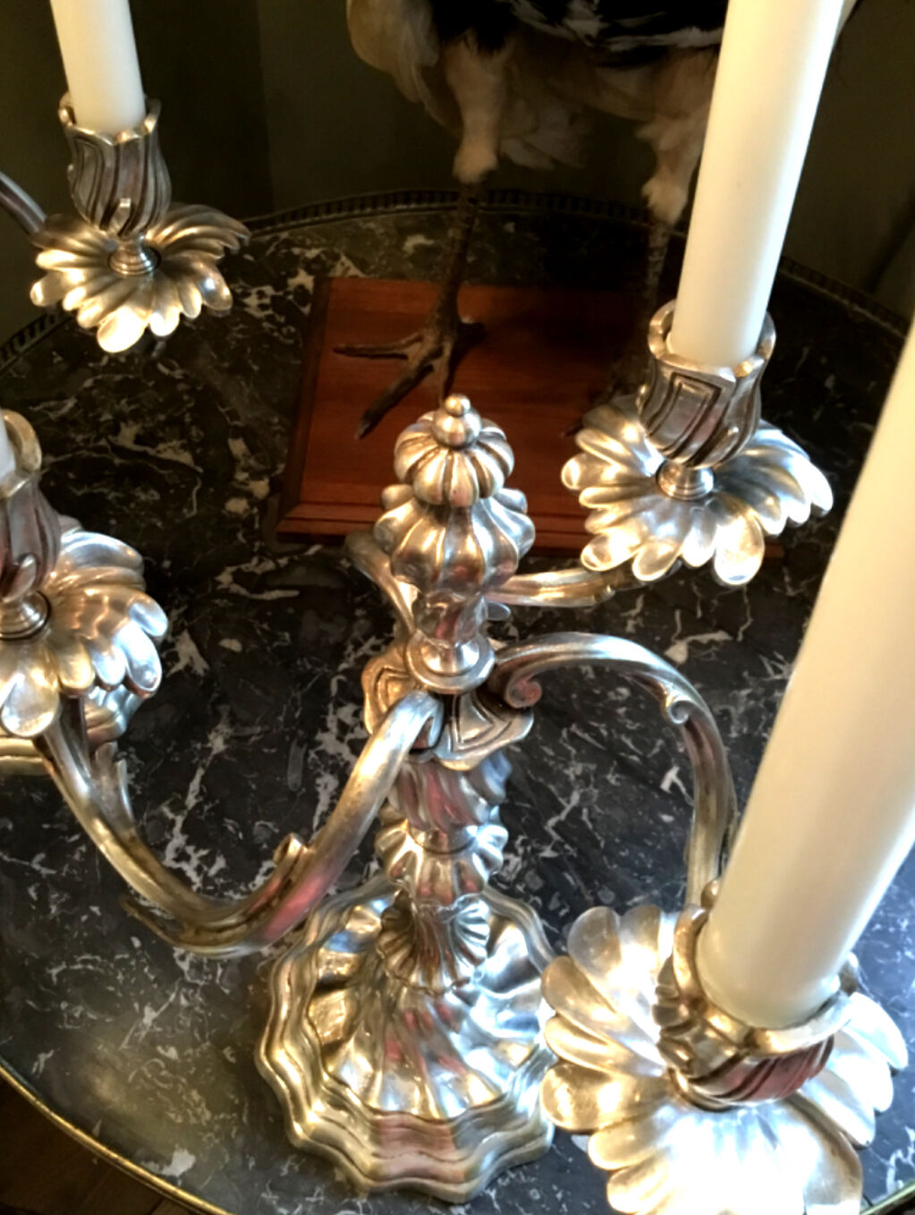 Pair of silver metal candelabras rocaille style XIX