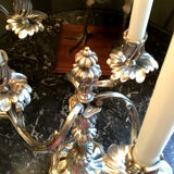 Pair of silver metal candelabras rocaille style XIX