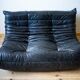 Black leather 3-seat Togo sofa attributed to Michel Ducaroy for Ligne Roset