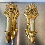 Pair of vintage gilded wood electric wall sconces