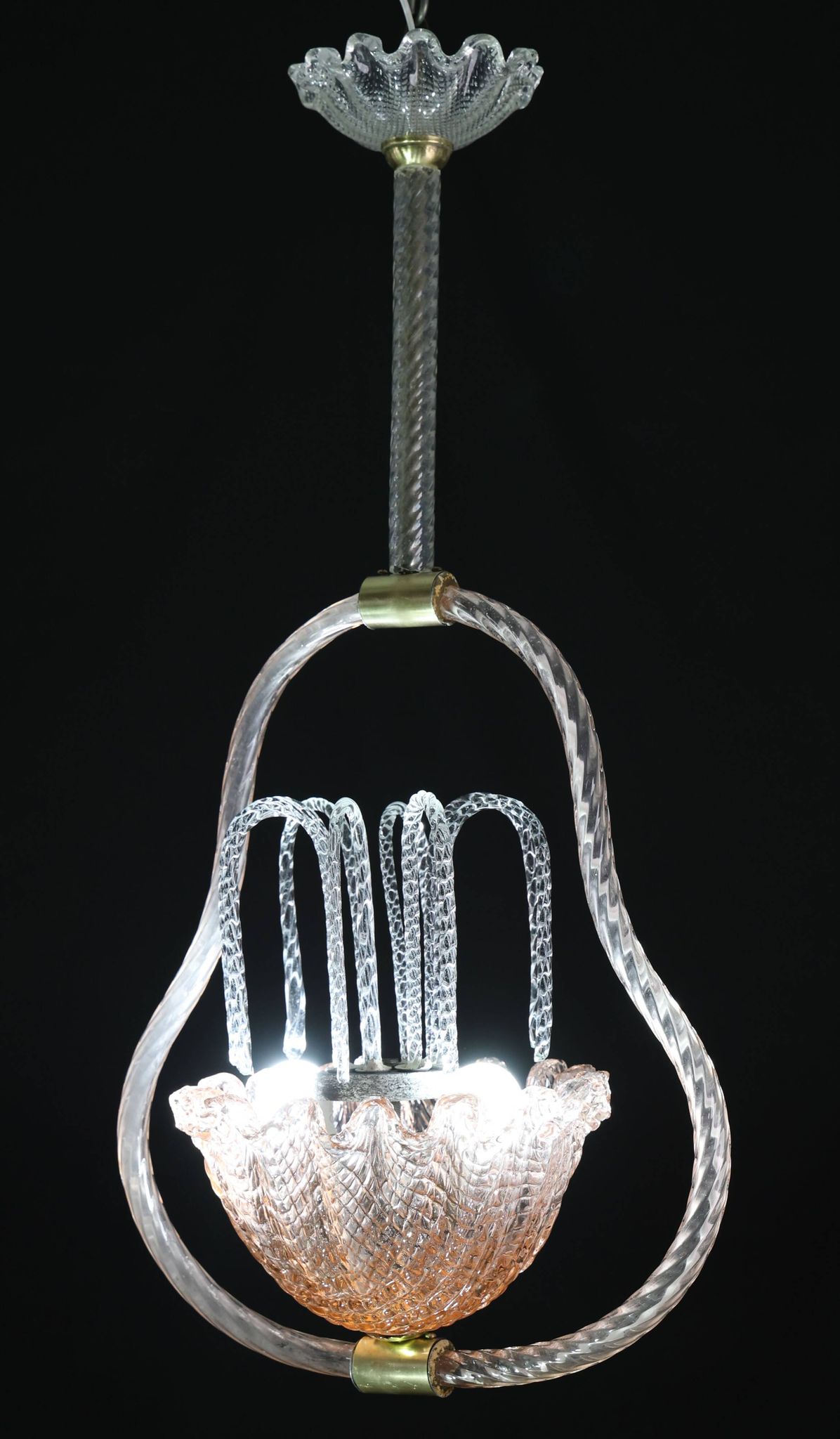 Charming Pink and Transparent Murano Glass Chandelier by Barovier e Toso, 1950s