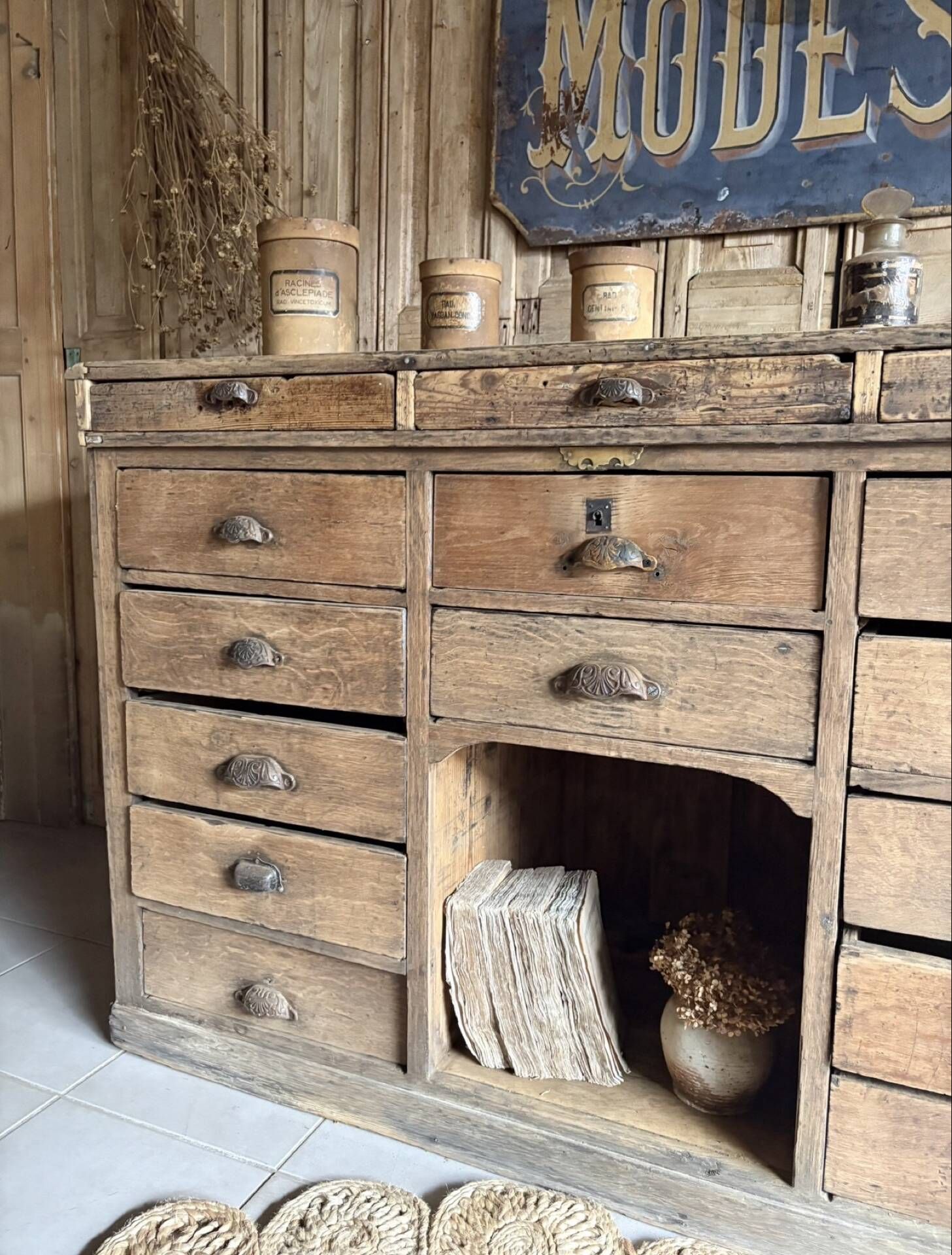 Magnificent Antique Oak Trade Counter with Numerous Drawers