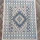 Traditional handmade white blue and gray margoum carpet, 100x72 cm