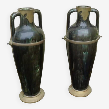 Vases céramique monture laiton art nouveau.