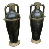 Ceramic vases with art nouveau brass frame.