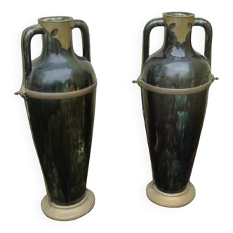 Vases céramique monture laiton art nouveau.