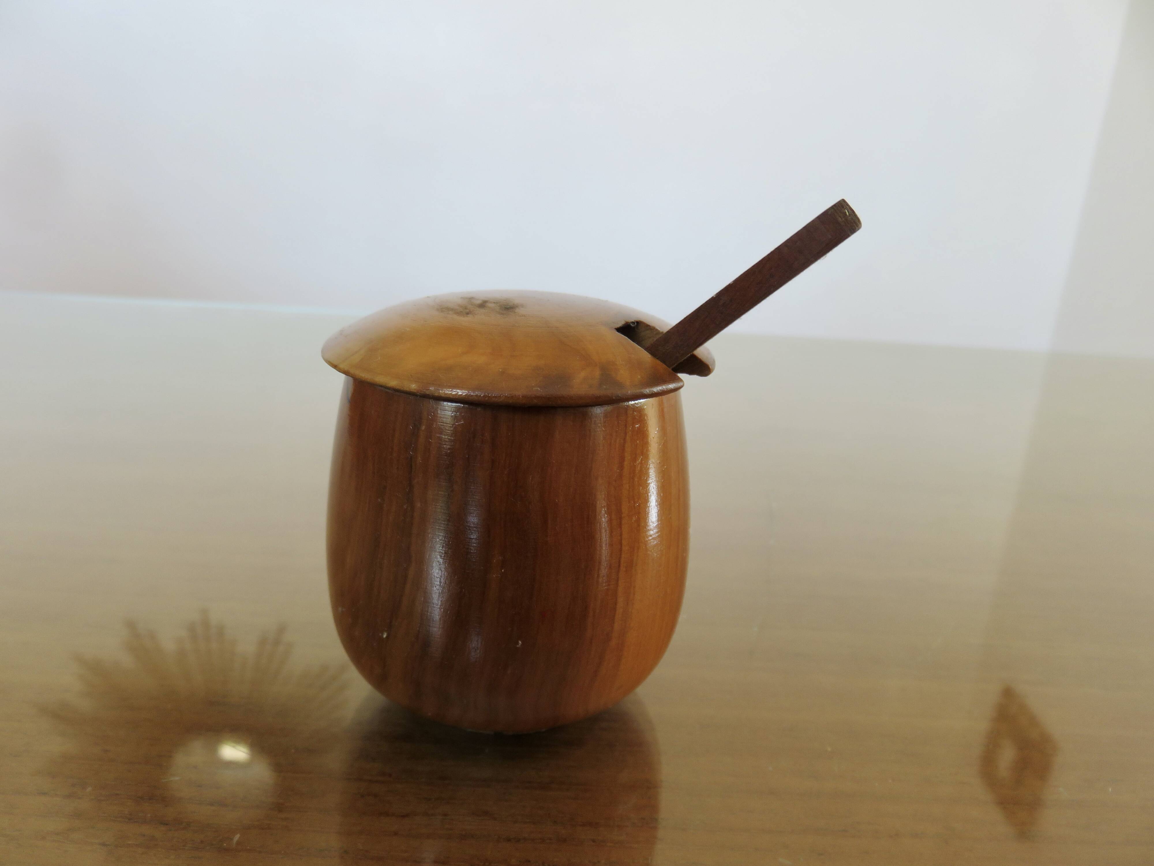 Scandinavian server, salt, pepper, mustard in teak 1960-70