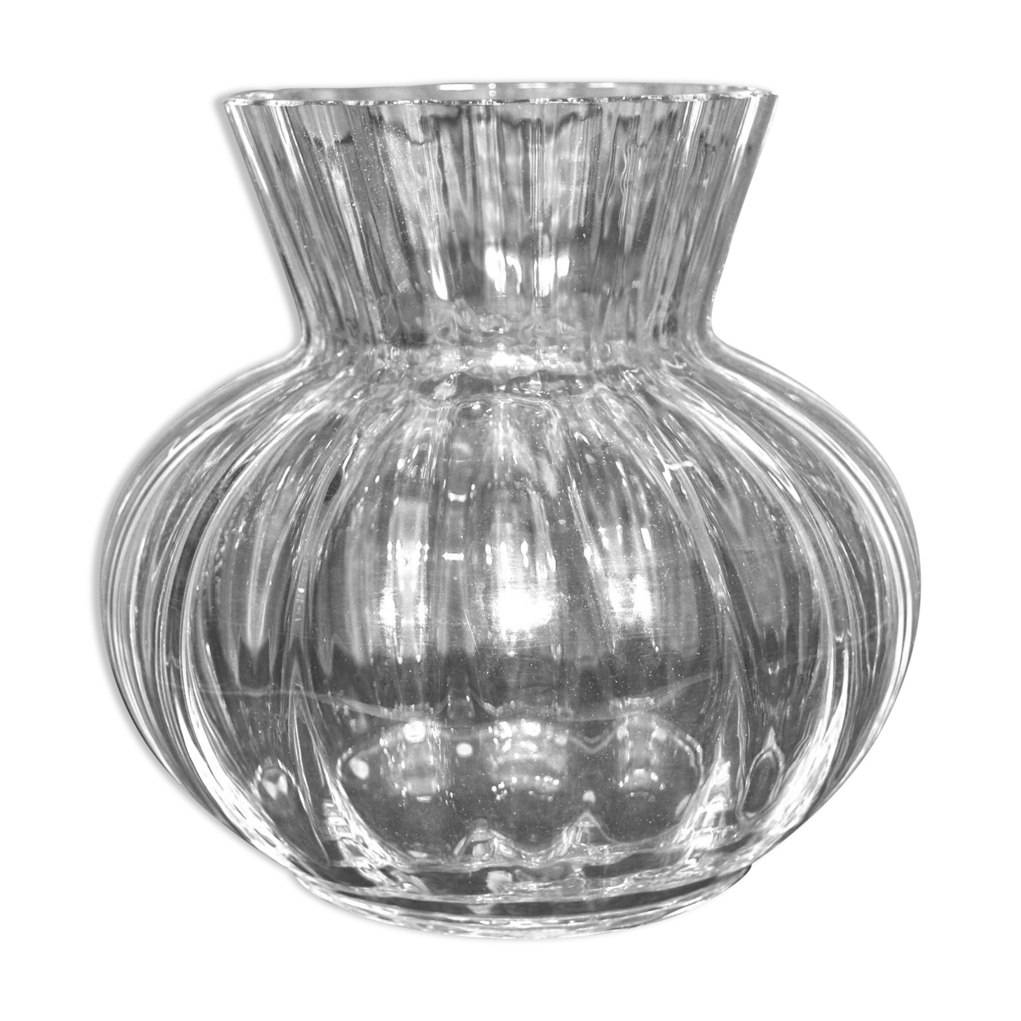 Daum acadie vase in venetian ribbed cast crystal signed daum nancy