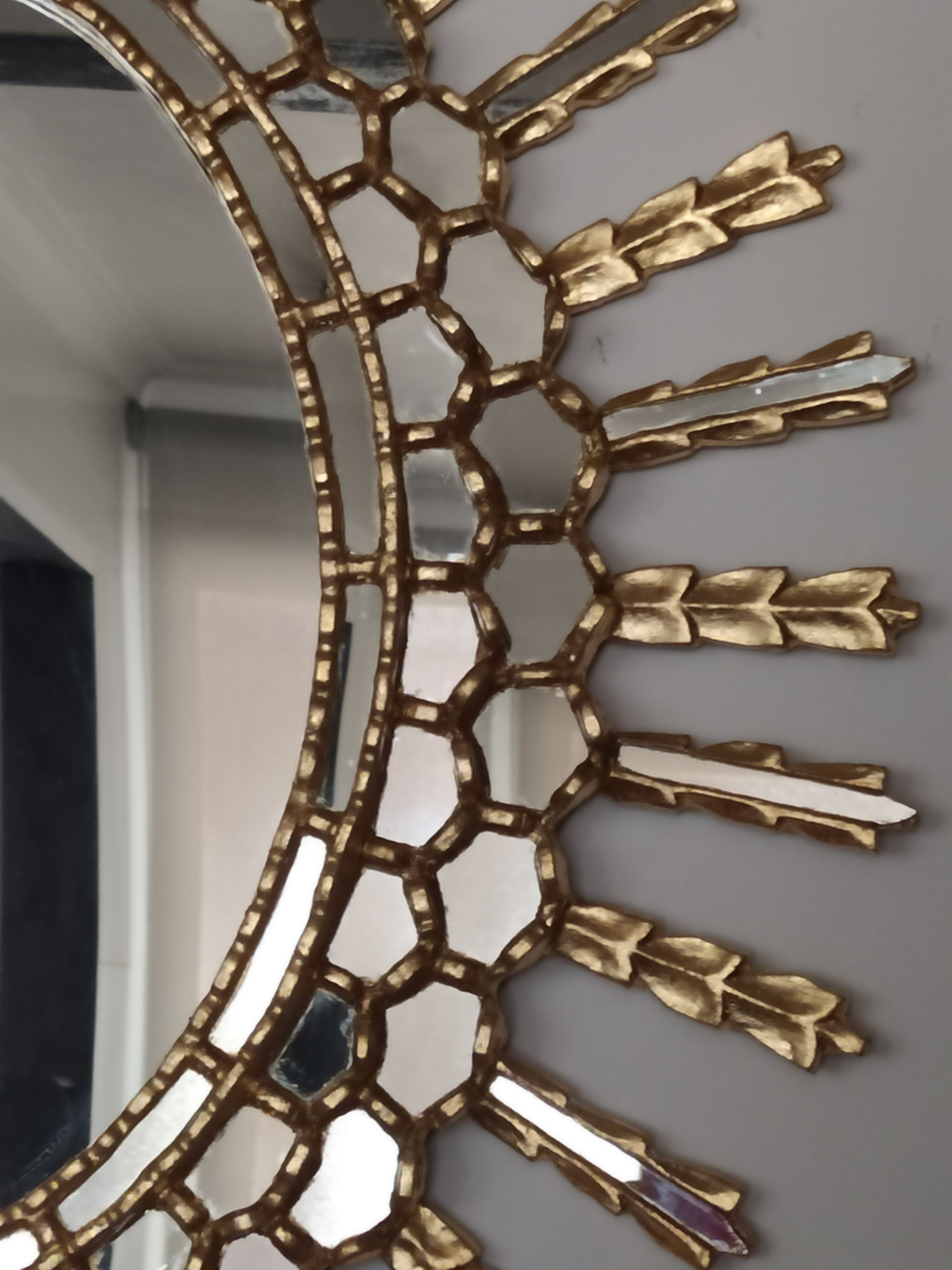 Golden wooden sun mirror 65x75cm