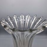 Large vintage clear glass fluted vase with wavy rim 26 cm