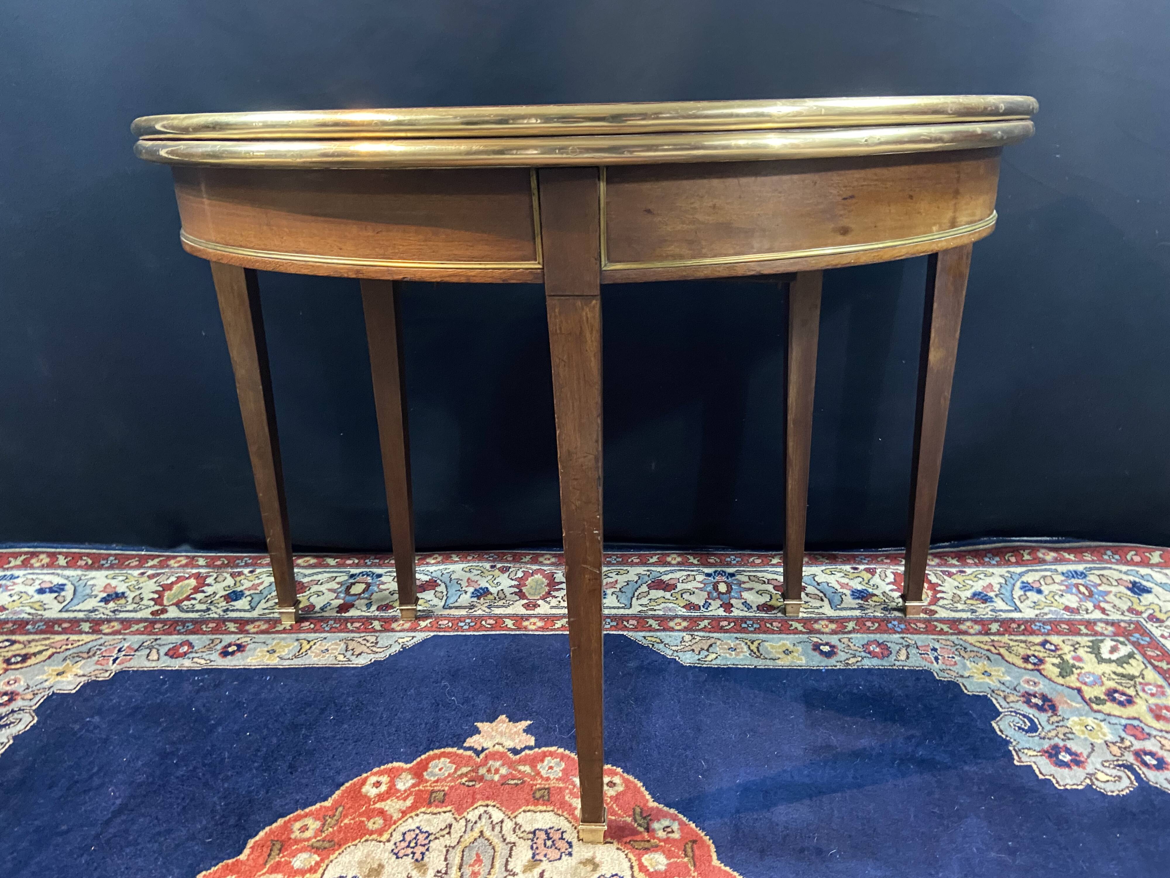 Console table demi-lune 19th century Louis XVI modular foldable top in mahogany.