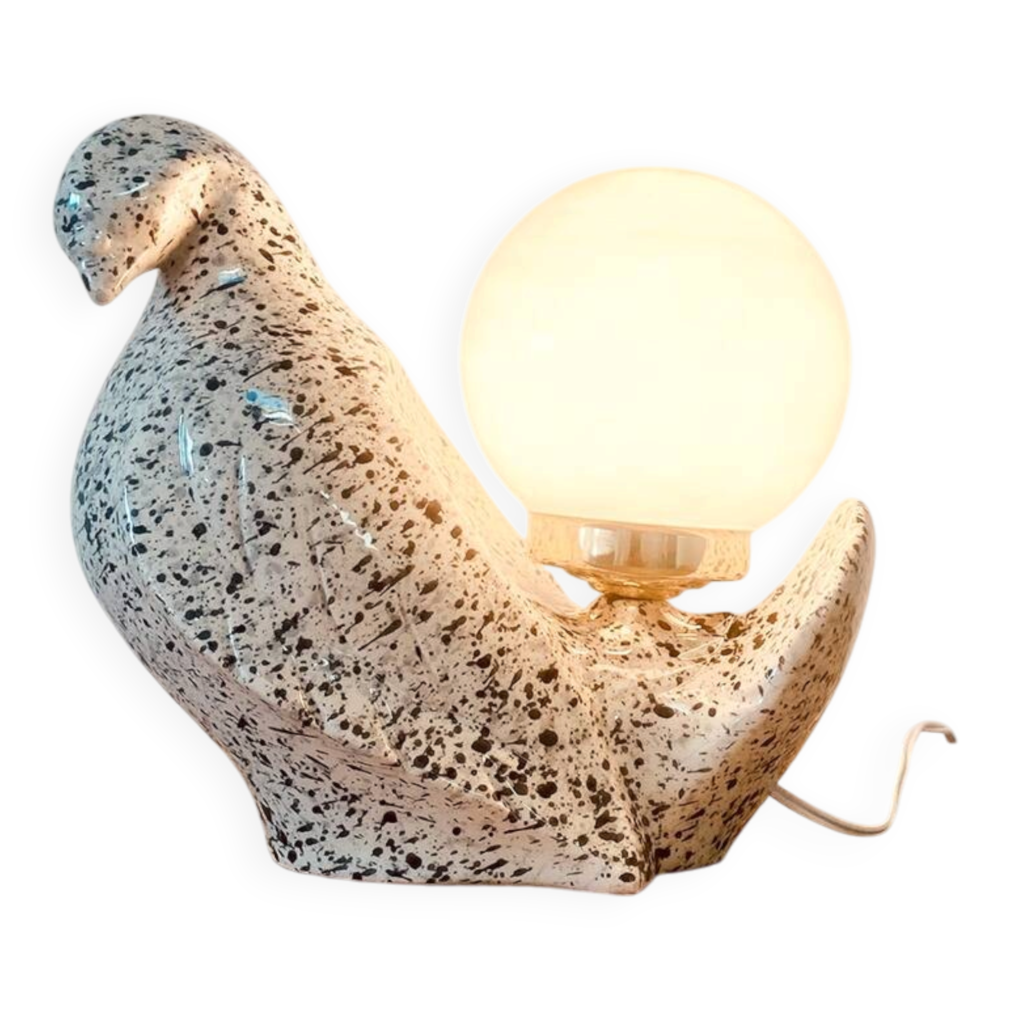 "Colombe" bird lamp in speckled ceramic, 1970