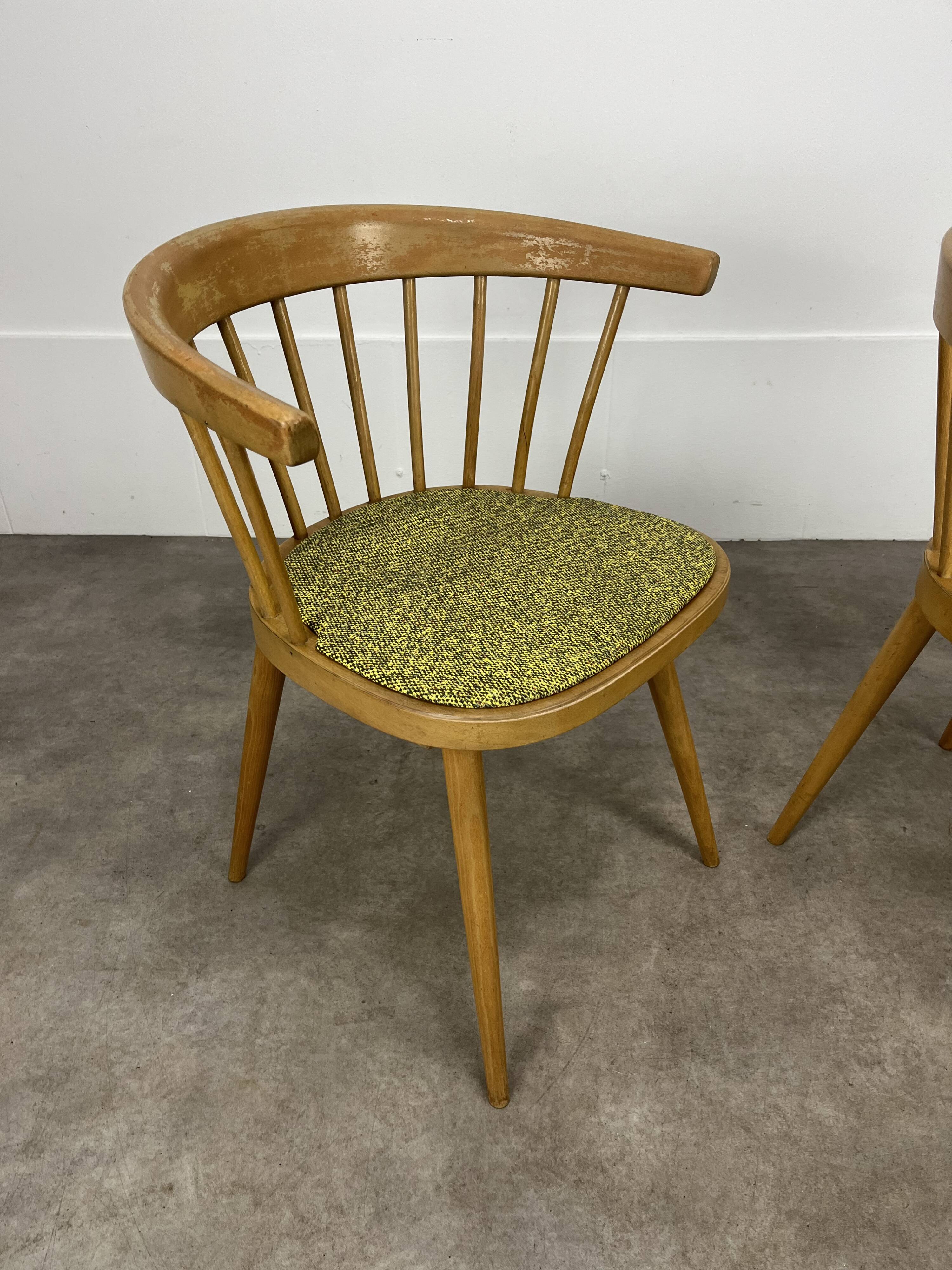 Pair of Baumann 740 office chairs, slatted models, 1960s