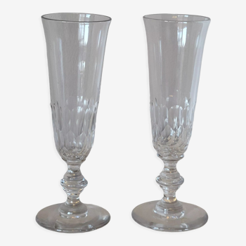 2 old champagne flutes in Baccarat cut crystal? Saint Louis? XIXth