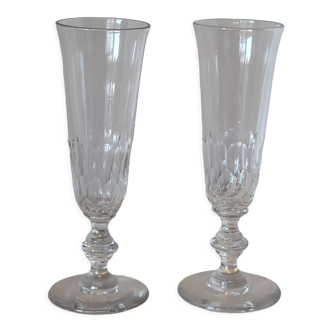 2 old champagne flutes in Baccarat cut crystal? Saint Louis? XIXth